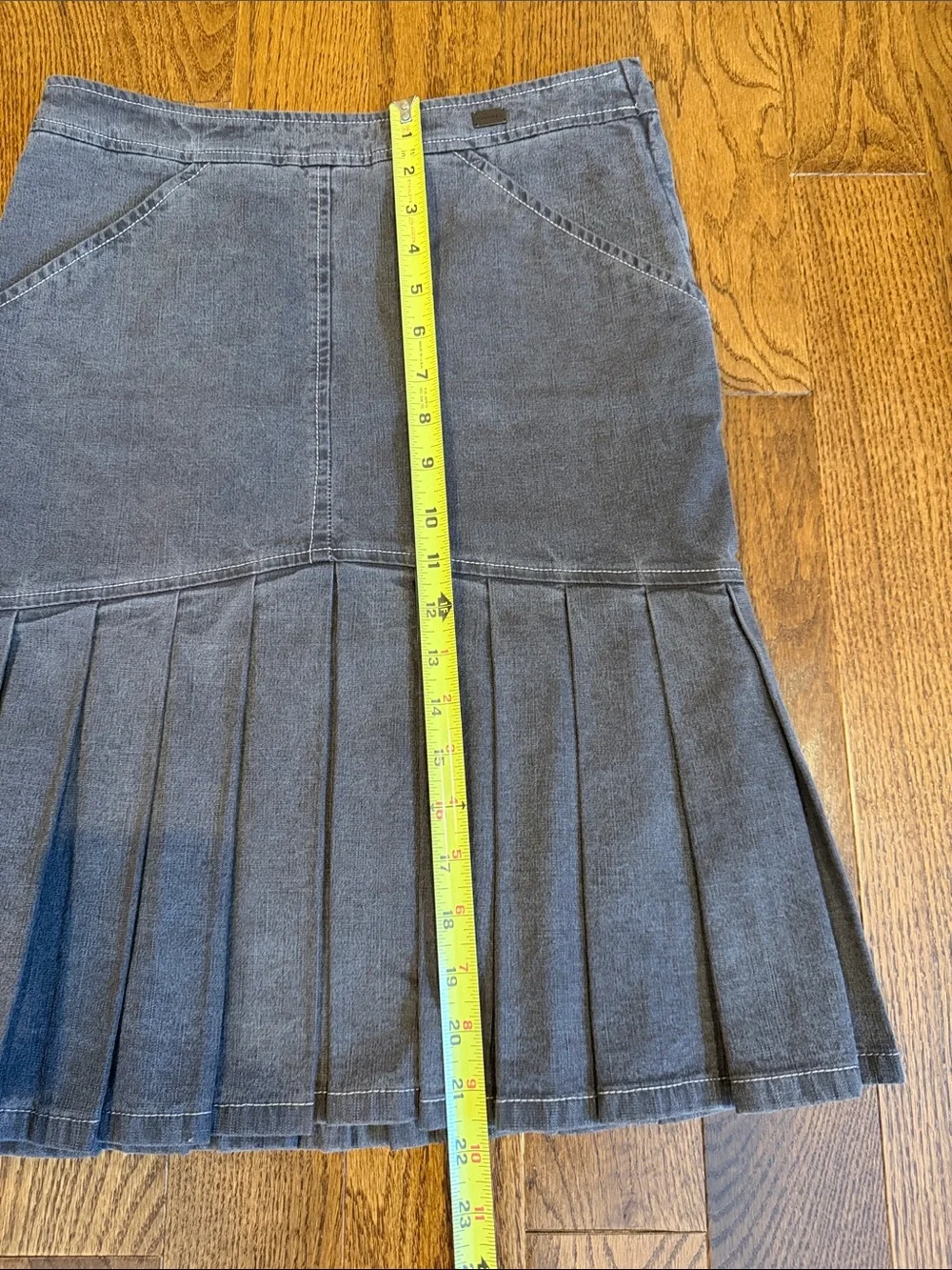 CHANEL Plum Grey Pleated Denim Midi Skirt